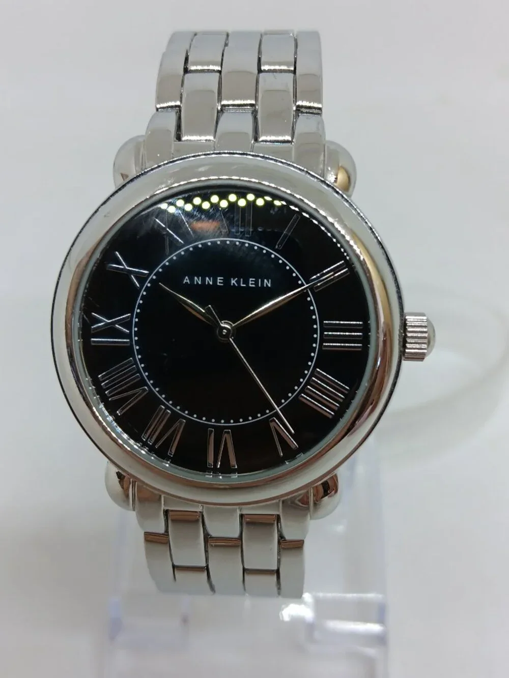 Anne Klein AK/1927BKSV Women's 35mm Black Dial Japanese Quartz Watch NEW BATTERY